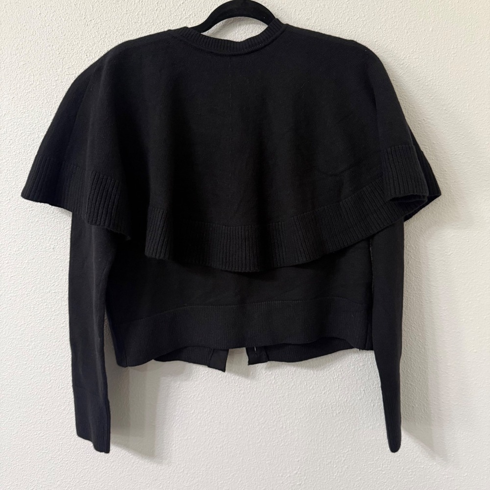 White House Black Market Black Cape Button Front Preppy Cardigan Gold Button MD - Picture 2 of 13